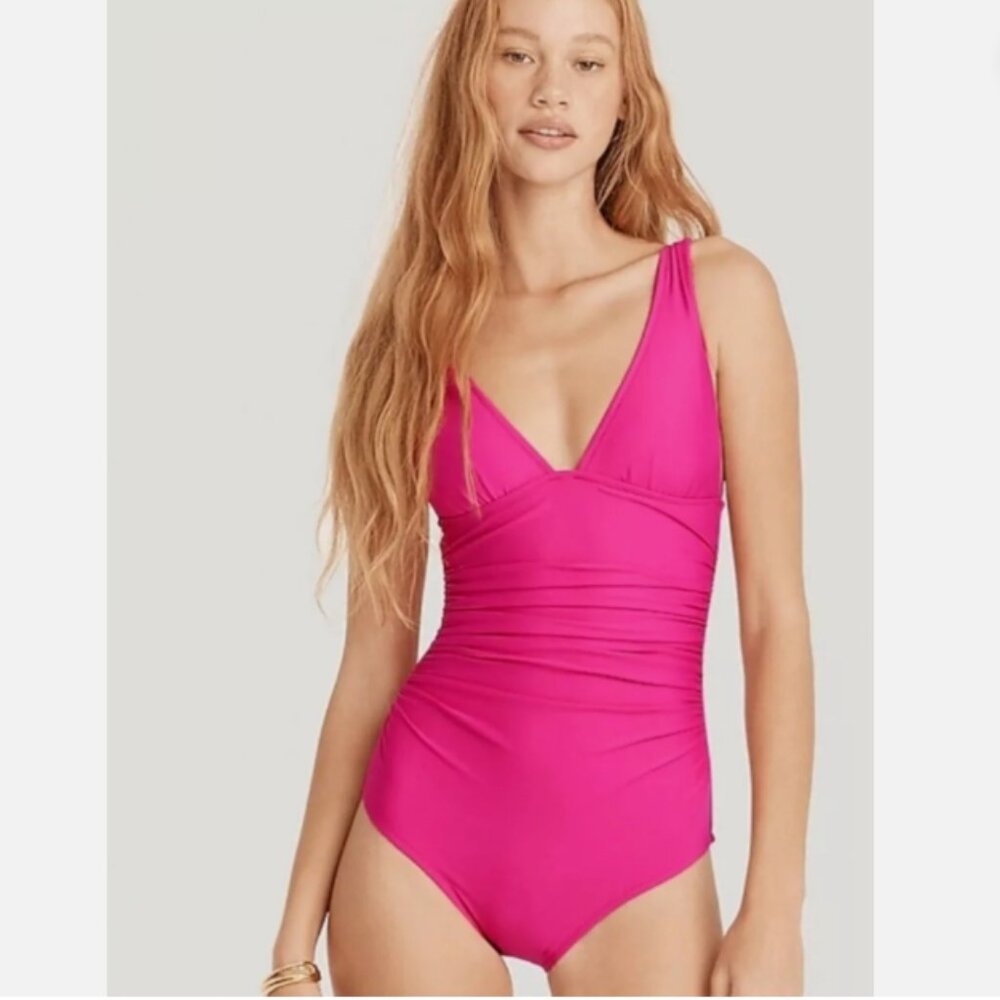 J. Crew NEW Women's Ruched V-neck Swimsuit One-Piece Vacation Boho Beach Swim 16